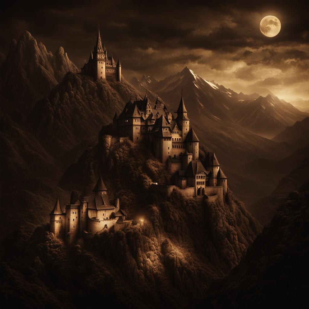Vampire Stronghold Night View in Sepia