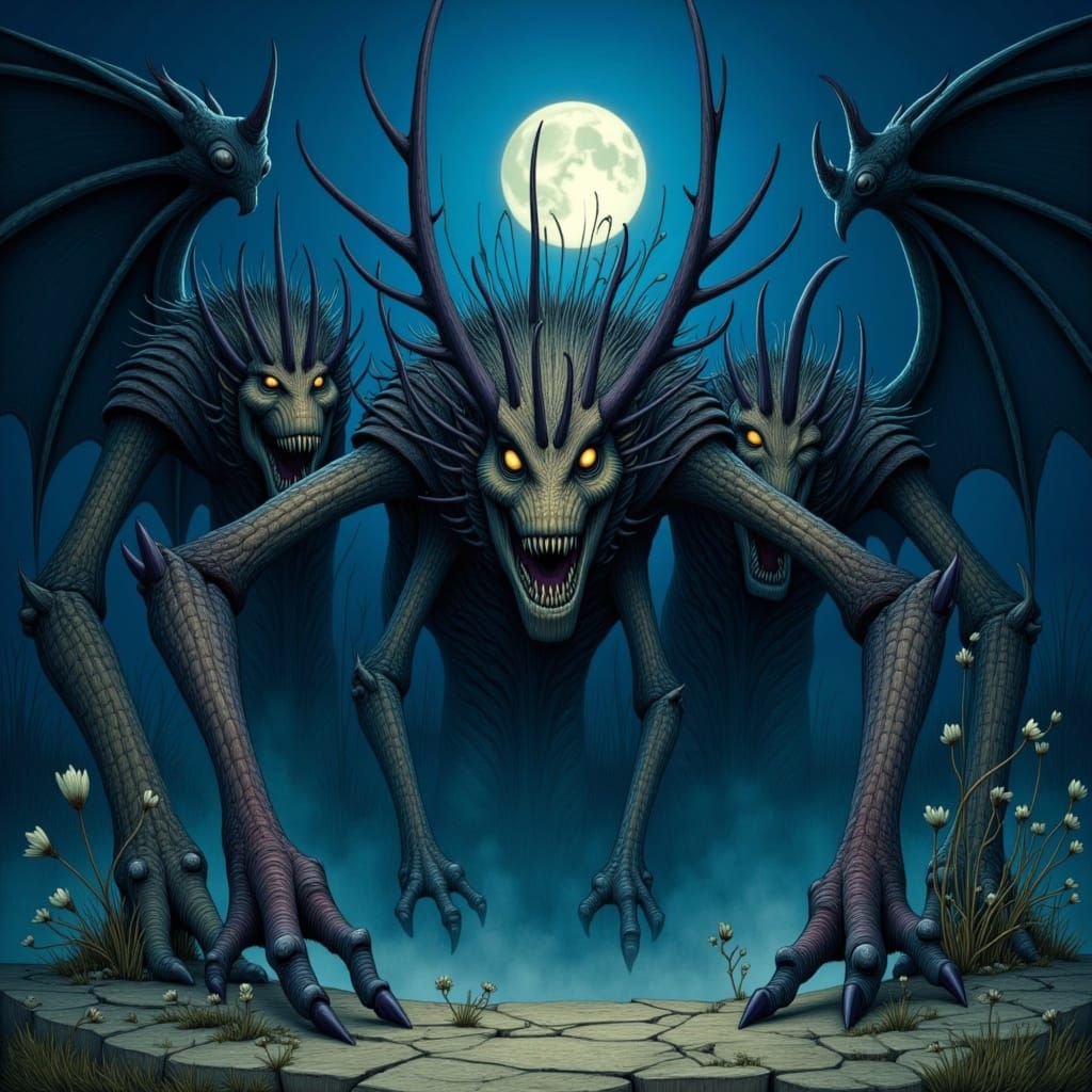 Monstrous Creatures of Shadow in Ethereal Moonlight