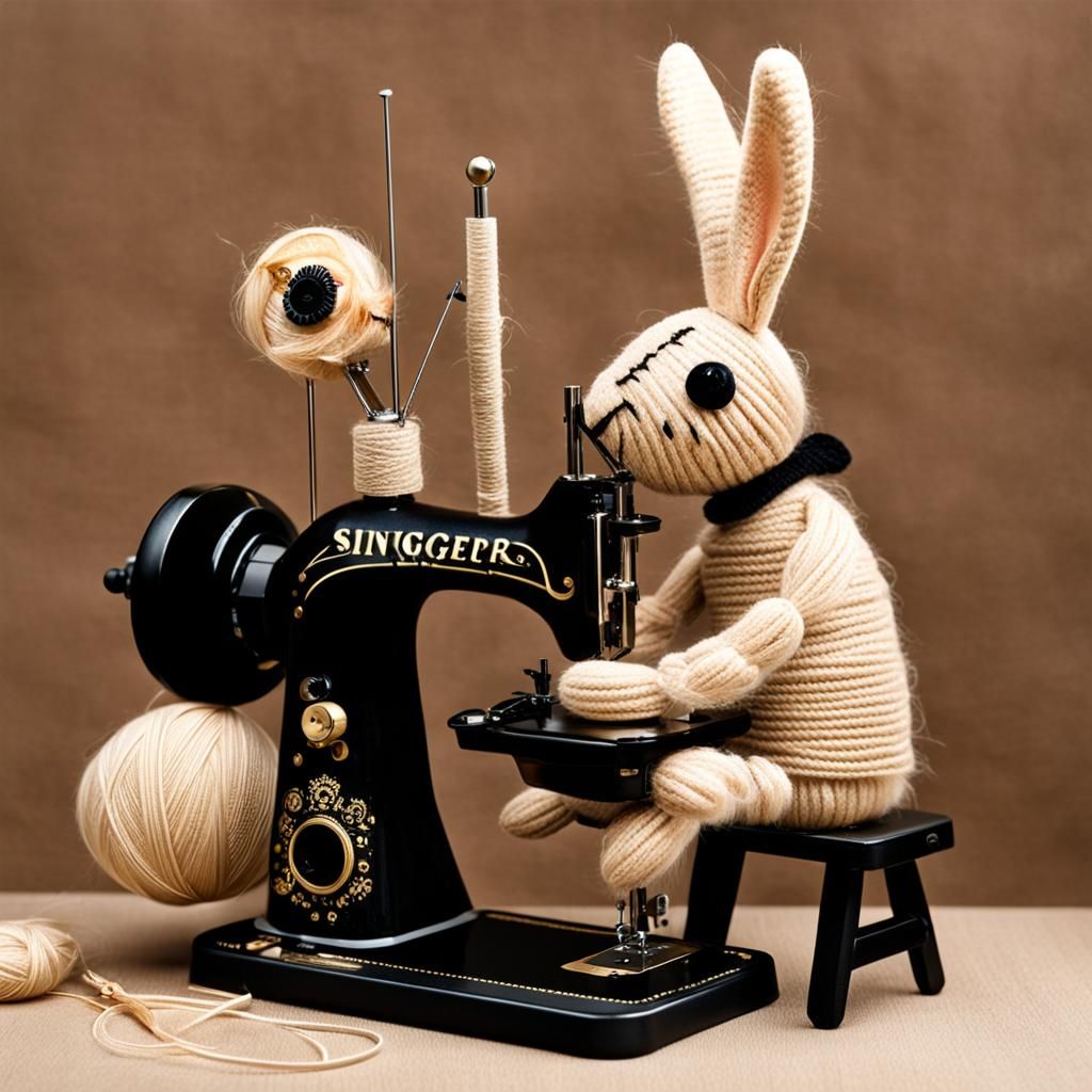 Yarn Rabbit Seamstress at Sewing Machine