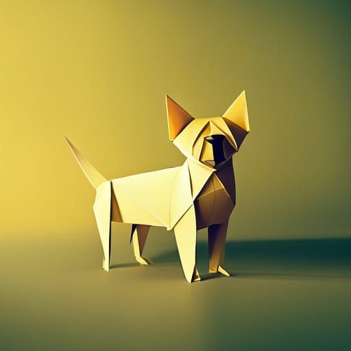 Yellow Origami Dog Papercraft Sculpture