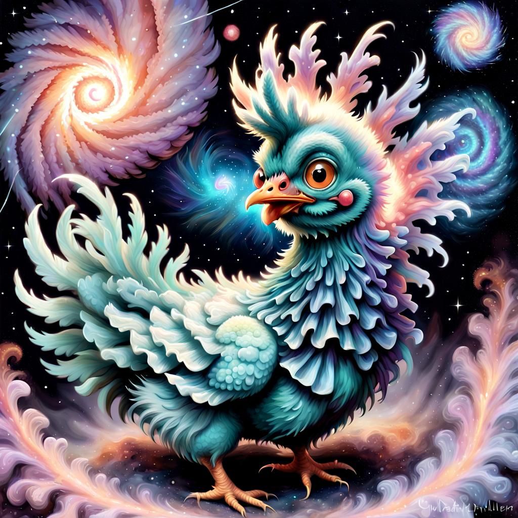 Dragon-Chicken Hybrid in Fuzzy Nuclear Art Style