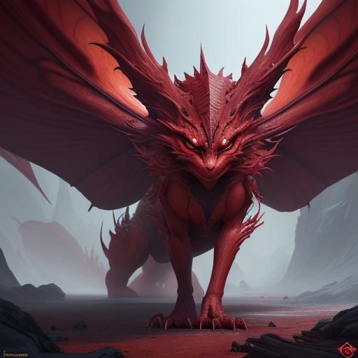 Red Shapeshifter Creature in Detailed Matte Painting Style