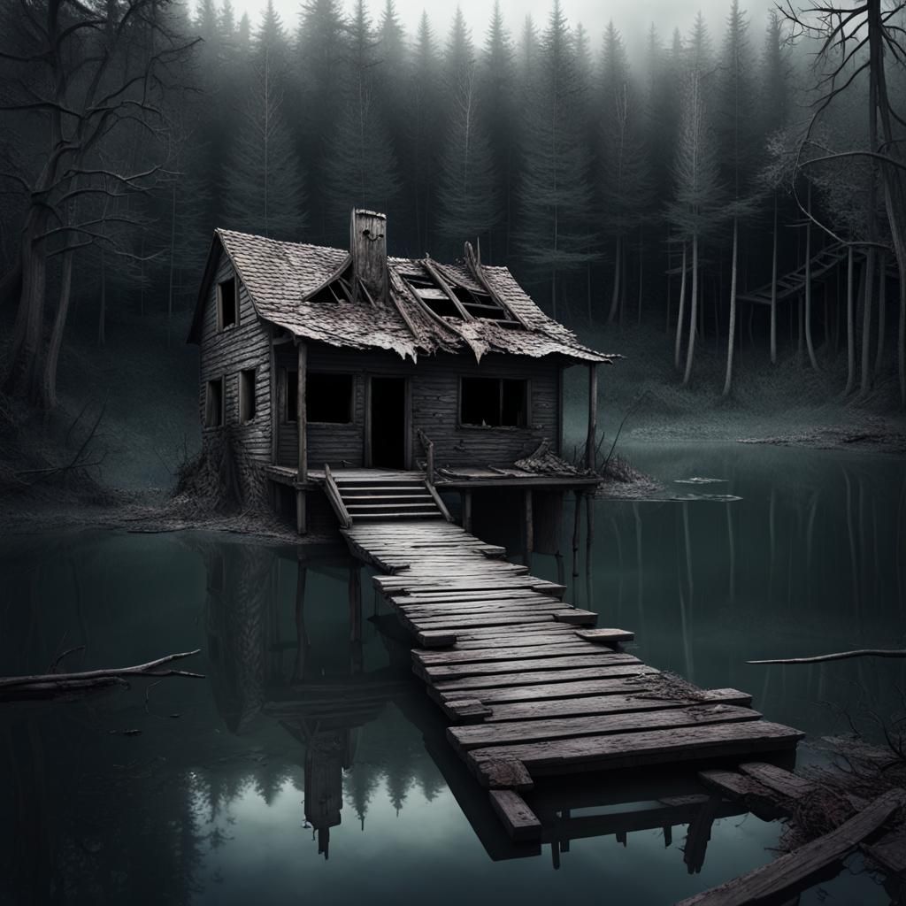 Eerie Forest Cabin: A Macabre Matte Painting