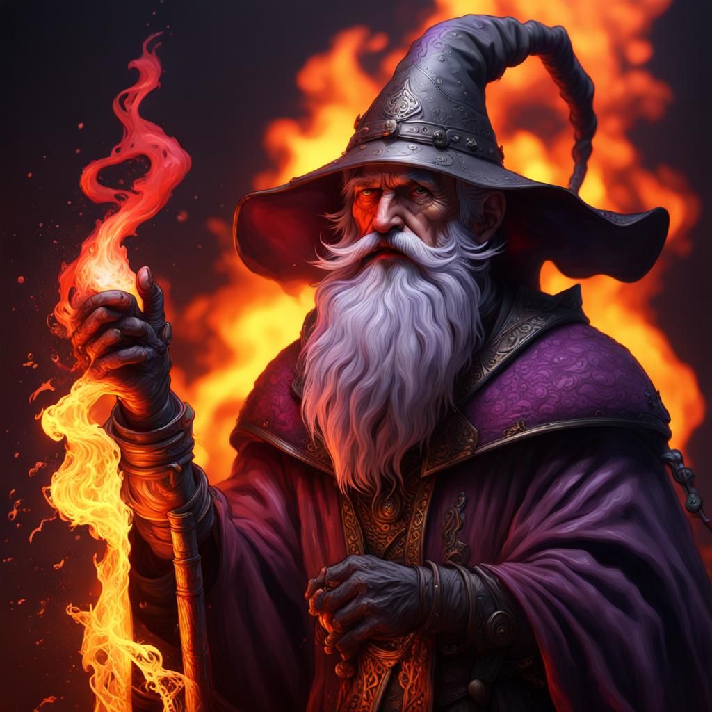 Old Wizard Casting Fire, Dark Fantasy Concept Art
