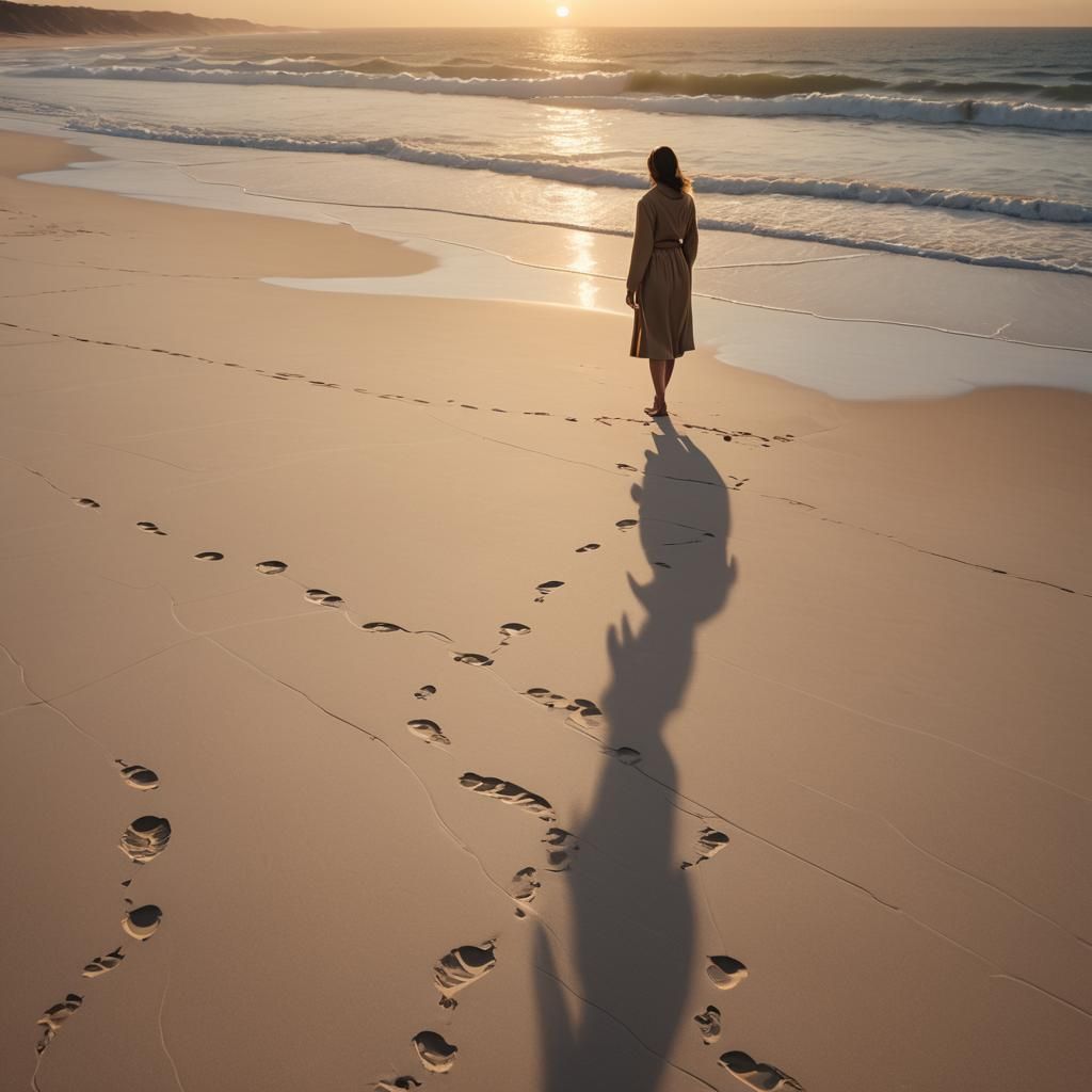 Woman on Beach at Sunset Concept Art