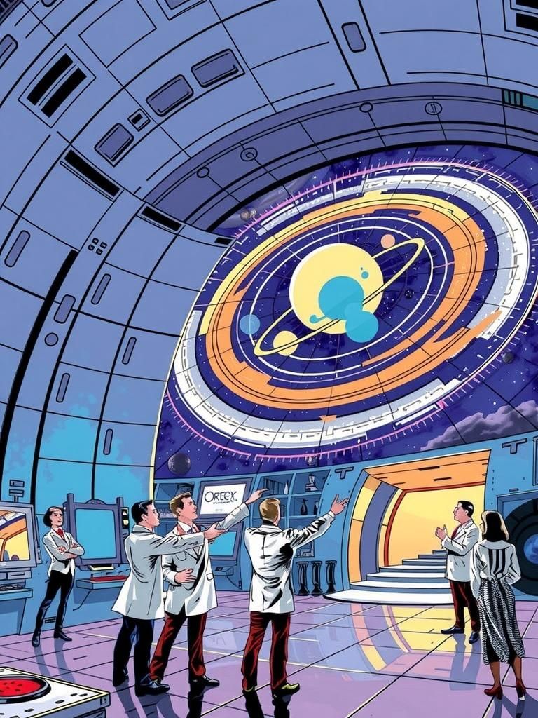 Dynamic Observatory Interior in Comic Book Style