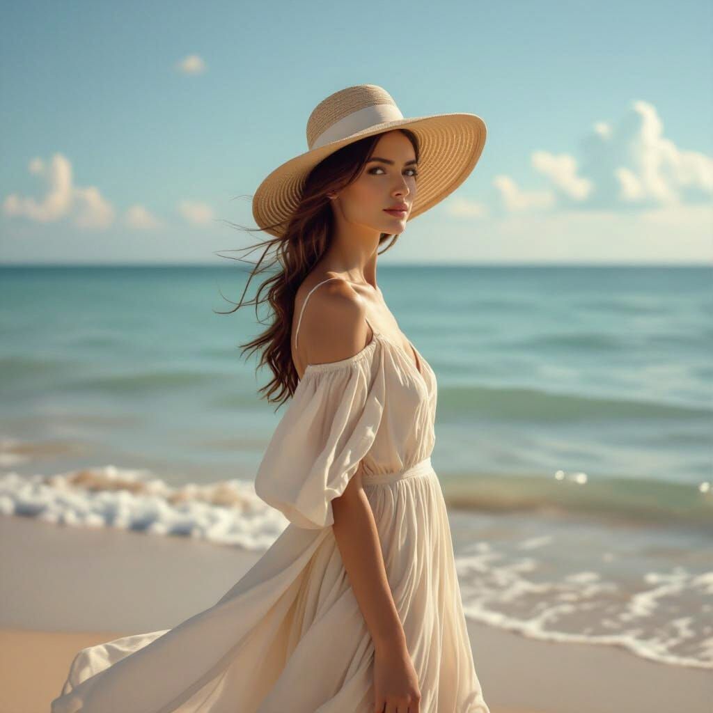 Woman on Beach in Impressionistic Style