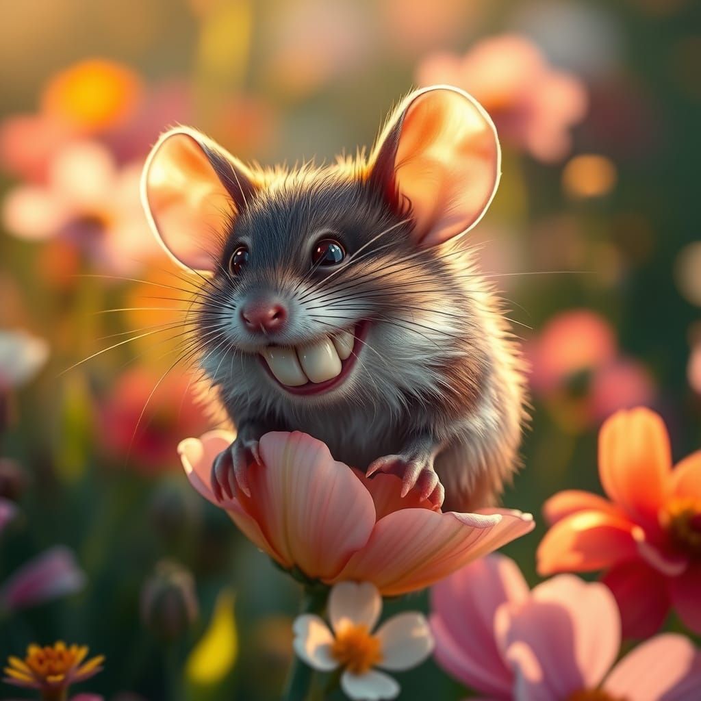 Joyful Mouse Amidst Vibrant Wildflowers