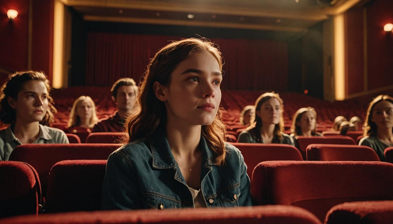 Ethereal Woman in Empty Movie Theater, Cinematic Still
