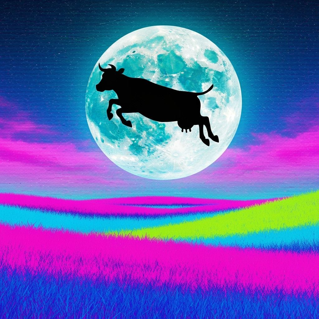 Cow Jumping Over Moon in Fantasy Concept Art Style