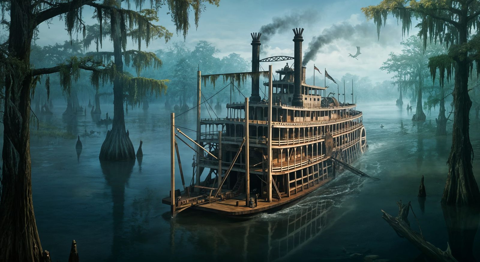 A Bird's-Eye View of a 19th Century Steam Boat on the Missis...