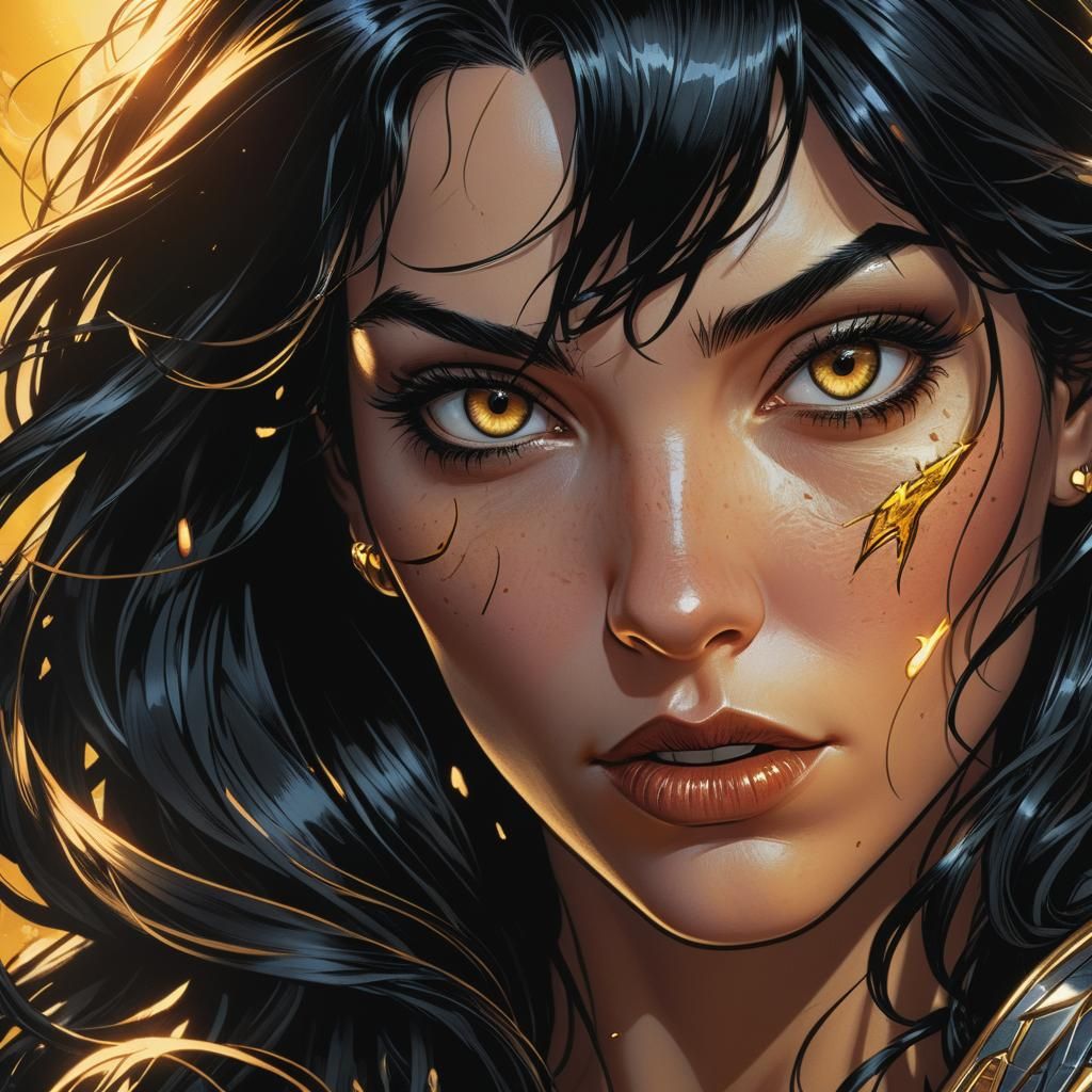 Hyper-Realistic Portrait of Ravenzella in Comic Book Style