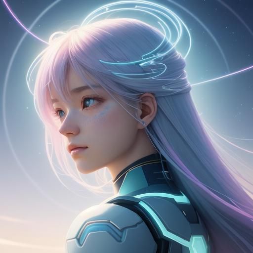 Ethereal Girl in Futuristic Cityscape: Anime-Inspired 3D Art