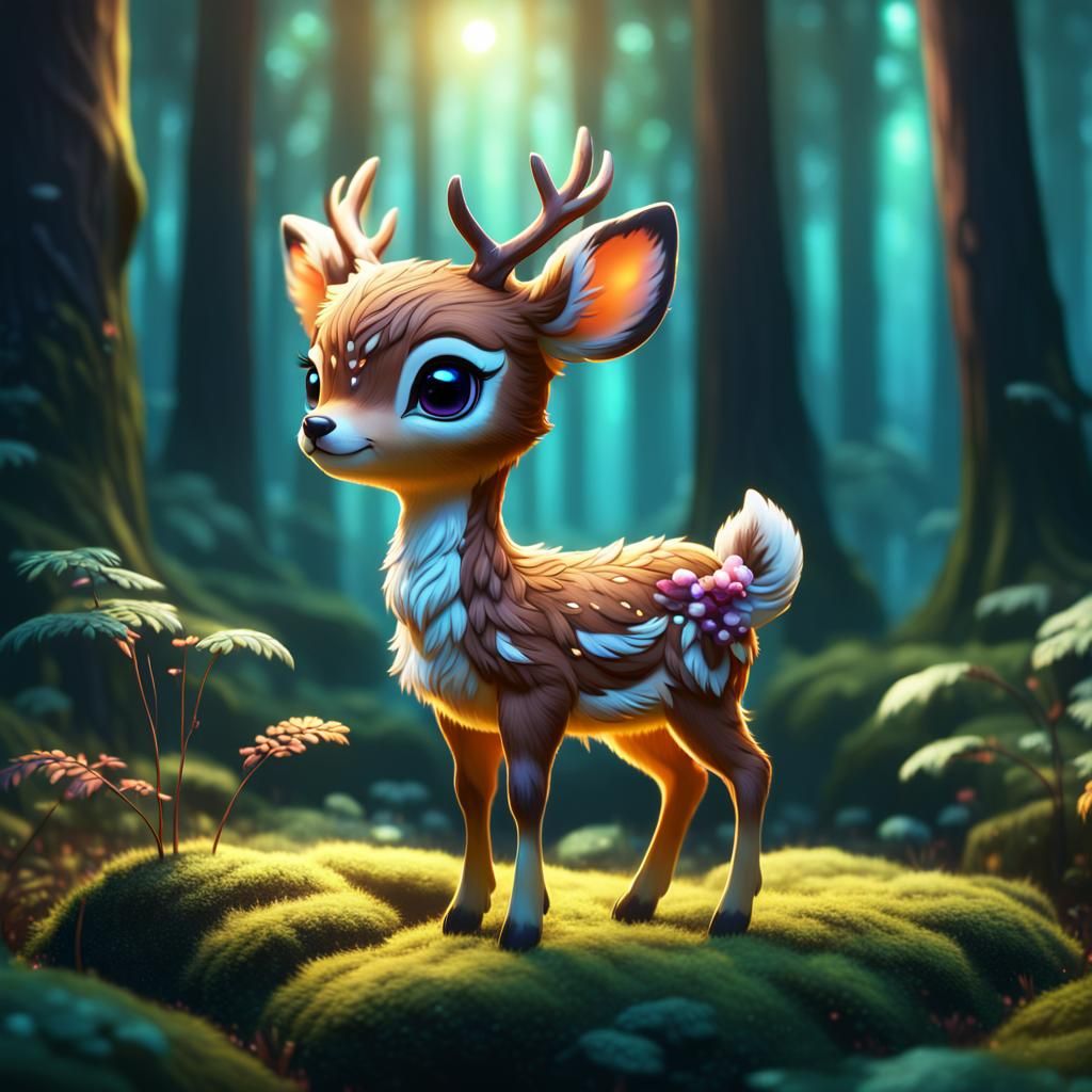 Chibi Deer in Fantasy Forest Art