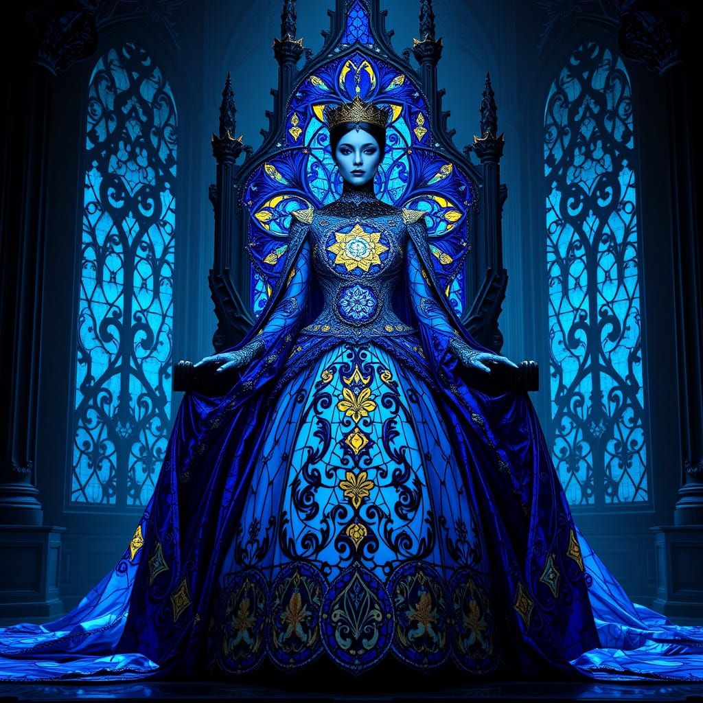 Majestic Queen in Sapphire Stained Glass Gown