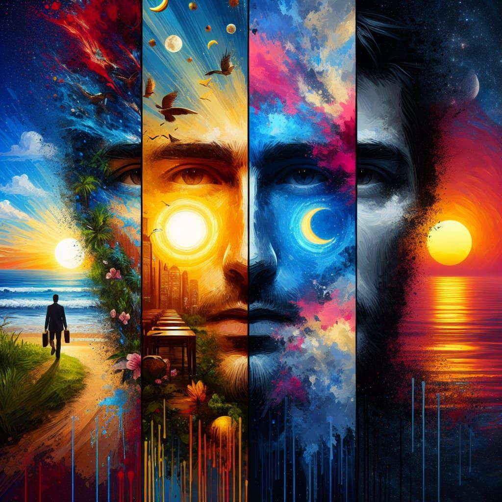 Four Time Dimensions in Hyperrealistic Splash Art