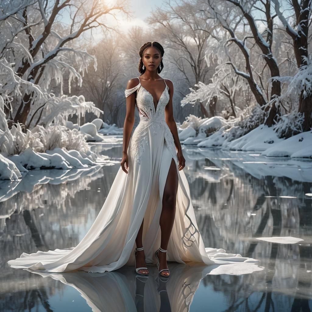 Iced Lake: African American Girl in Runway Dress
