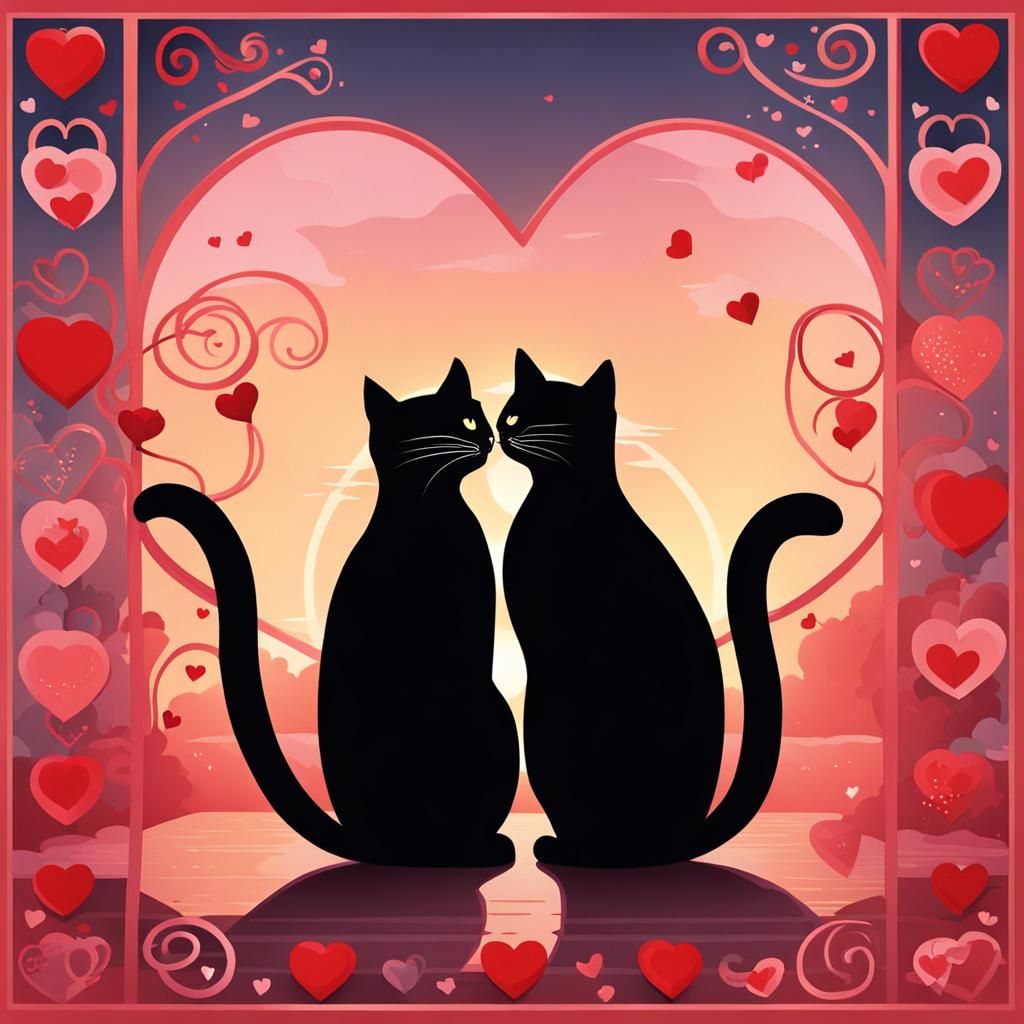 Cats' Tails Form a Heart in Sunset