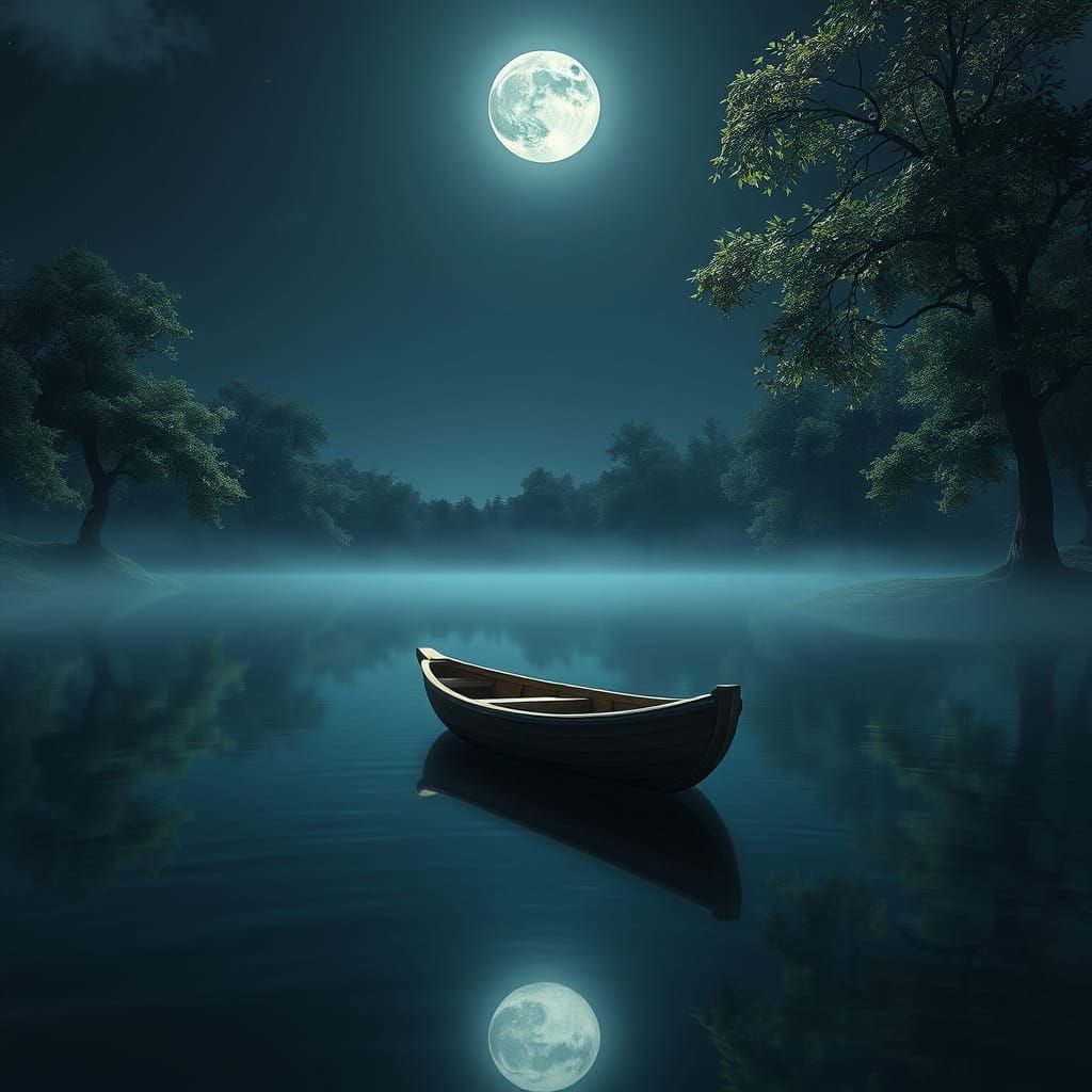 Serenity Under the Moonlit Sky in Impressive Oil Painting St...