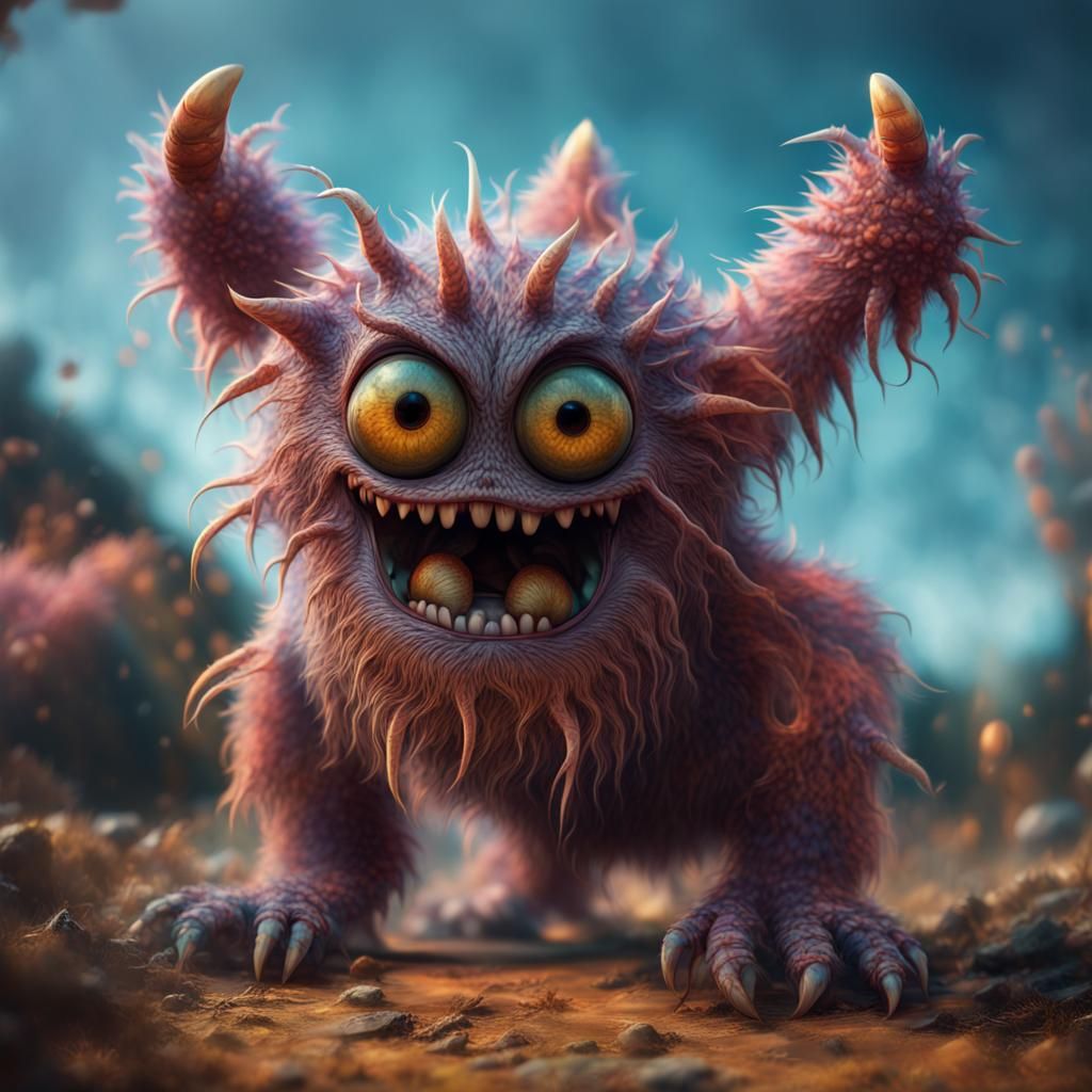 Hyperrealistic Fuzzy Monster with Many Eyes