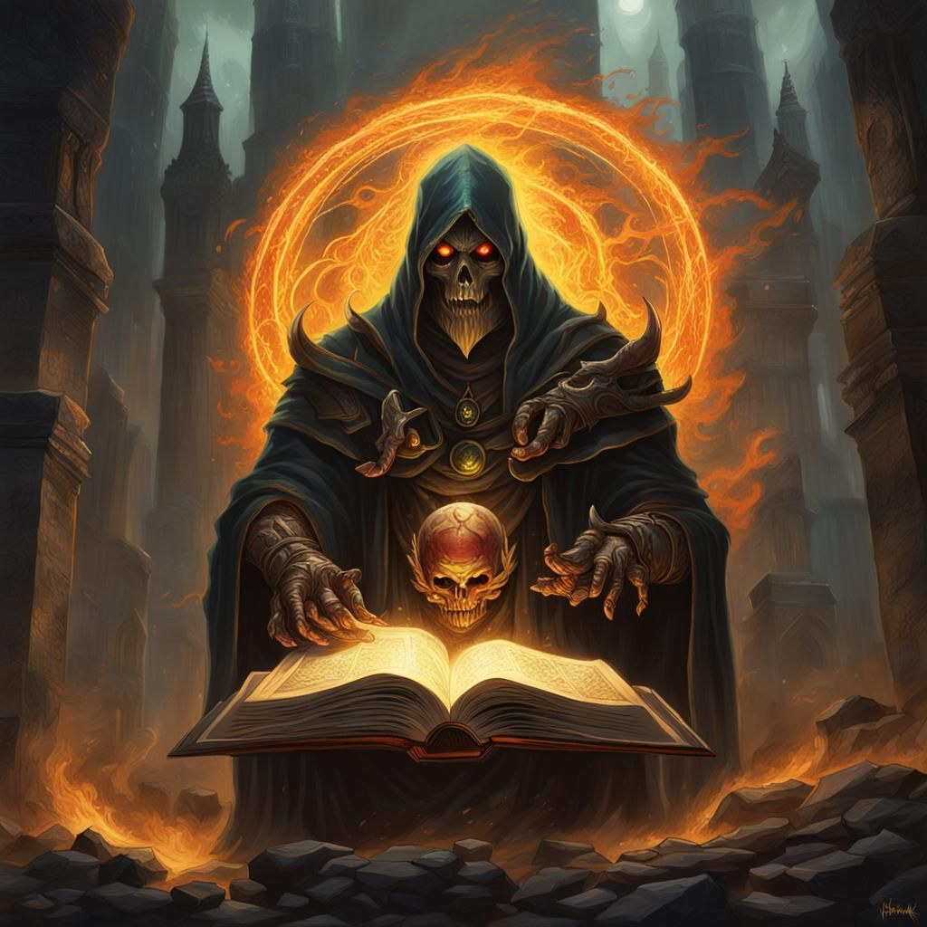 Ethereal Grimoire Guardian in Flames