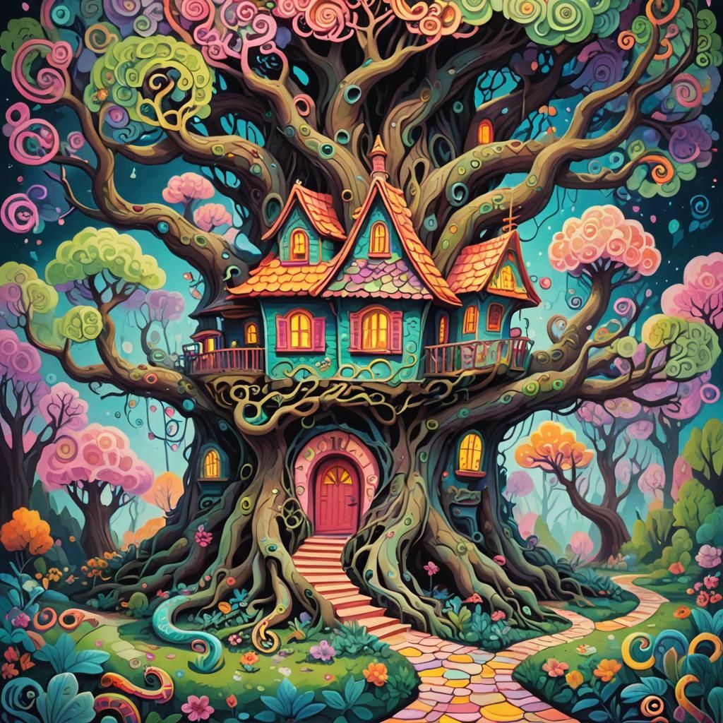 Snakes Adorn Whimsical Tree House in Candyland