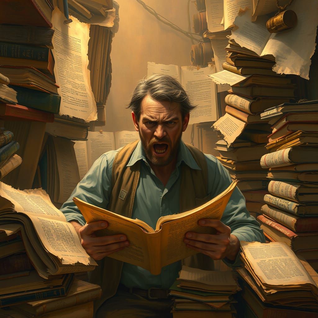Passionate Disapproval Among Dusty Books: Digital Art
