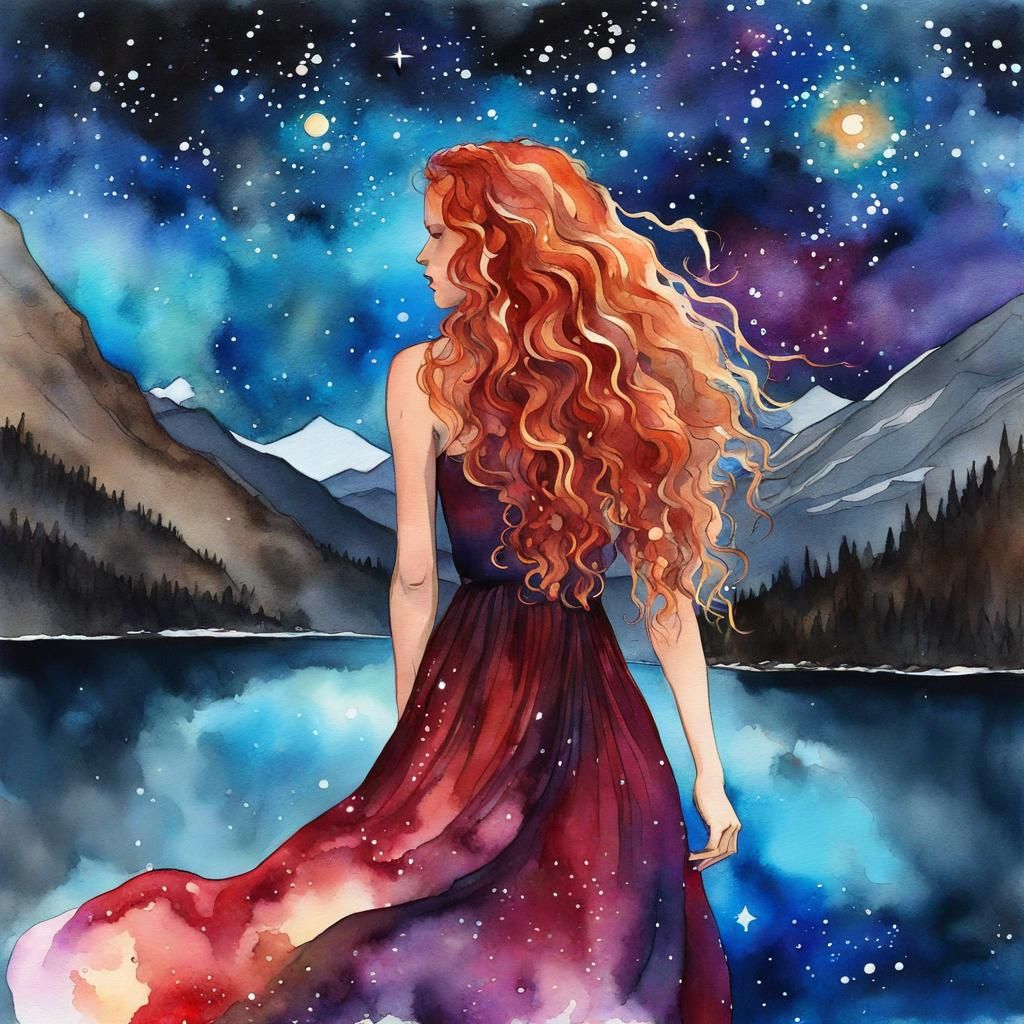 Female with Very Long Flowing  Reddish Blonde Curly Hair, We...