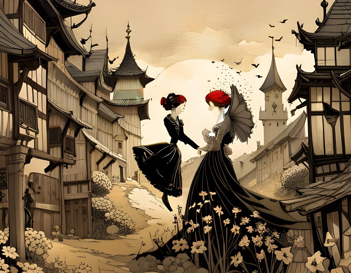 Fairies Dancing in Countryside Village: Solarpunk Art