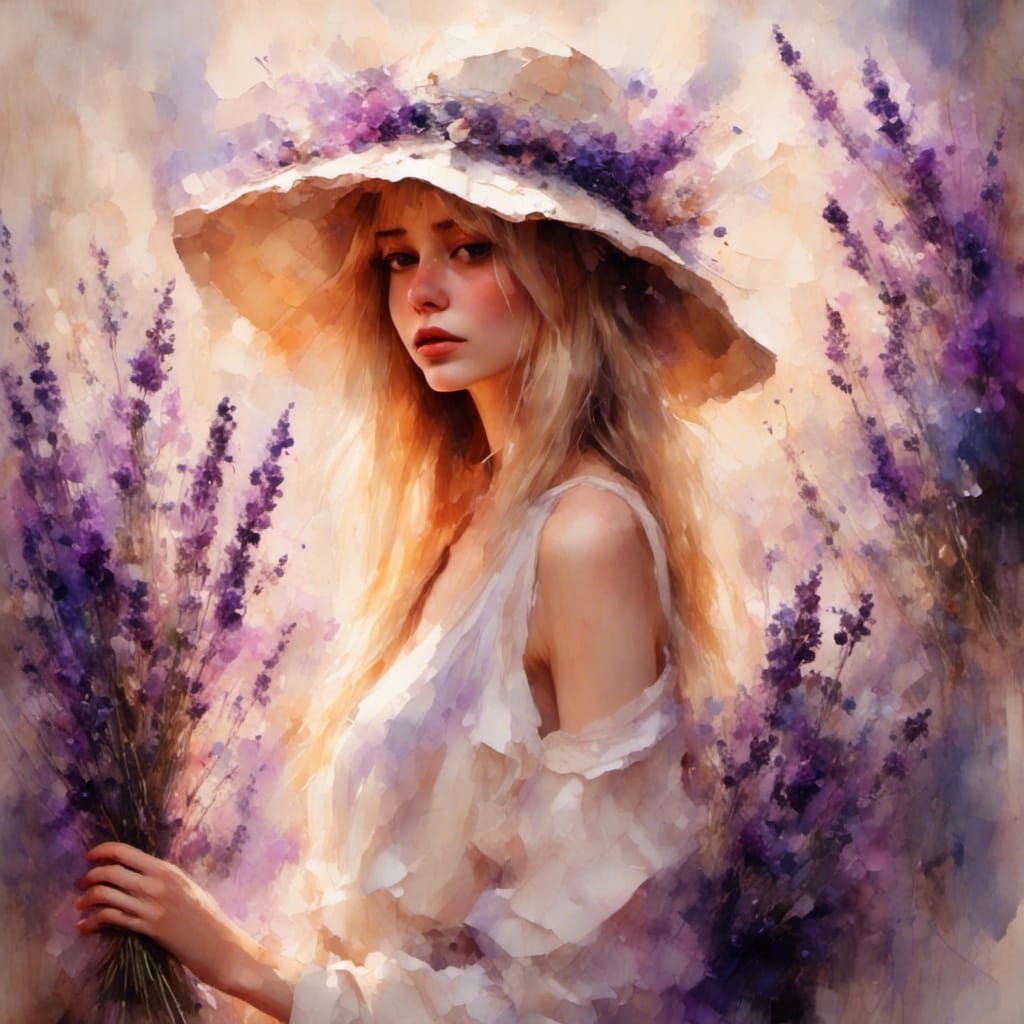 Ethereal Woman with Lavender in Impressionist Photography