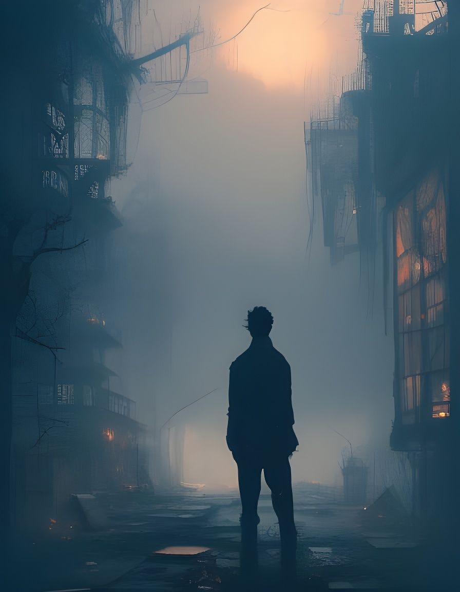 Mini Bonsai Town in Abandoned Room, Dark Fantasy Art