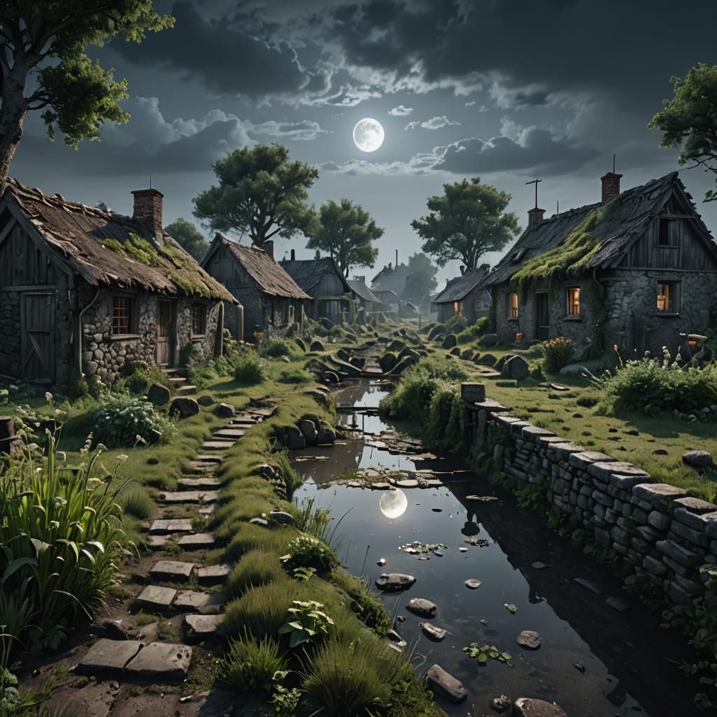 Eerie Abandoned Village Lane in Ultra-Realistic 8k