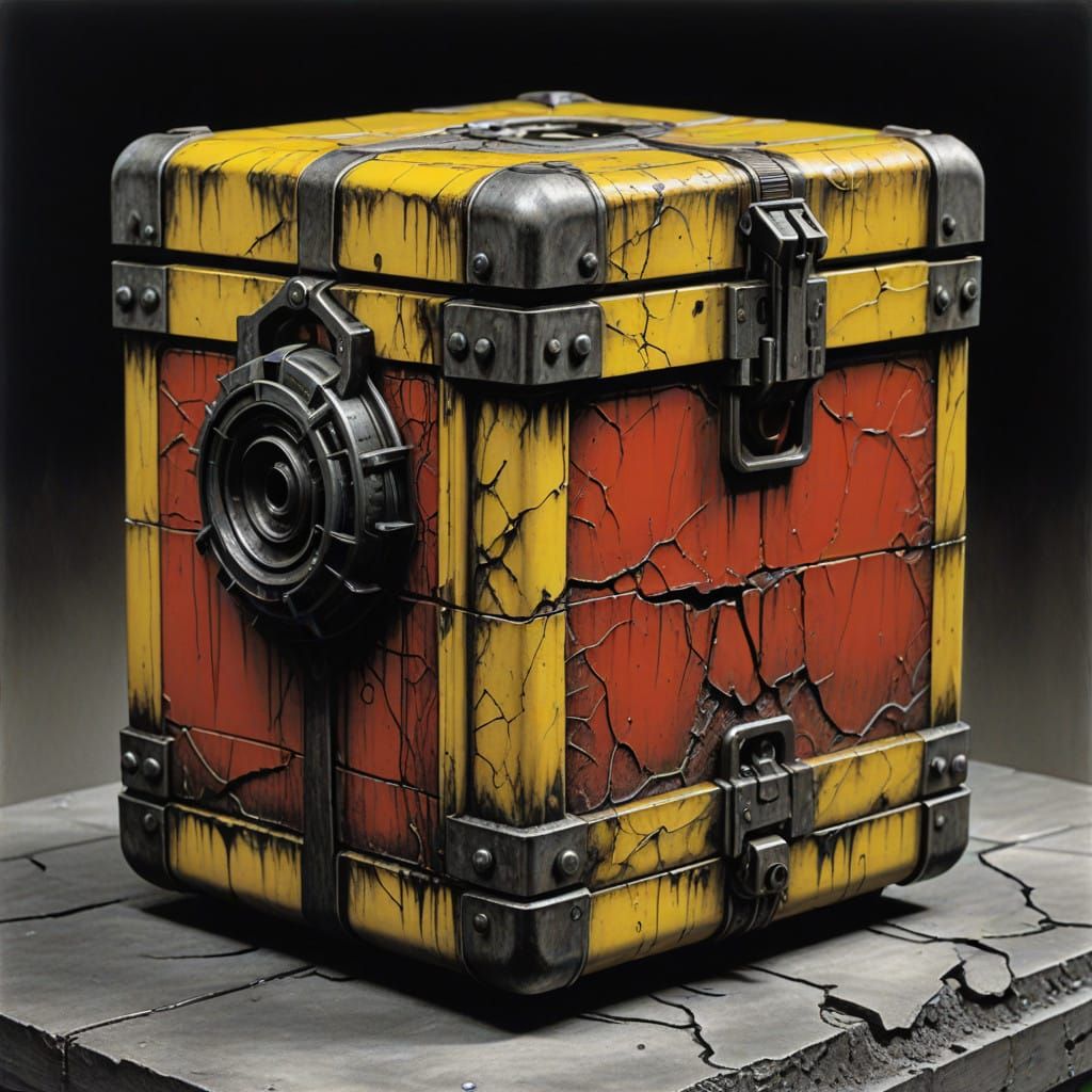 Weathered Industrial Box in Neon Red Plastic