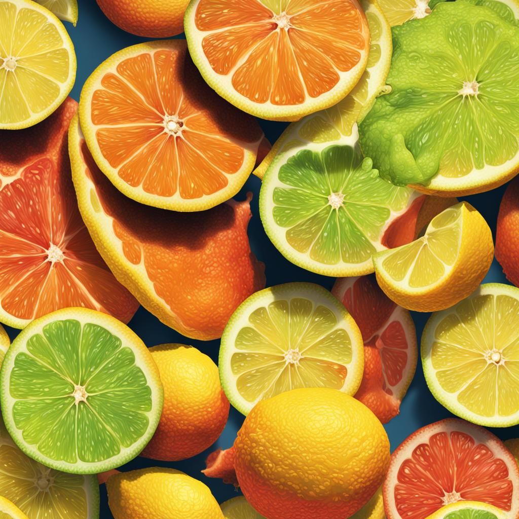 Hyperrealistic Lemon Slice with Splash Art Background