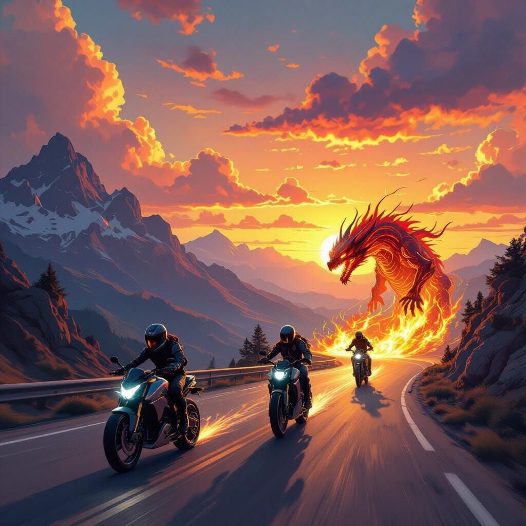 Electric Bikes Chase Scene in Dystopian Landscape