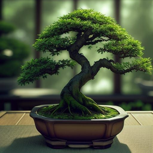 Bonsai Tree Growing from Teapot in Digital Art Style