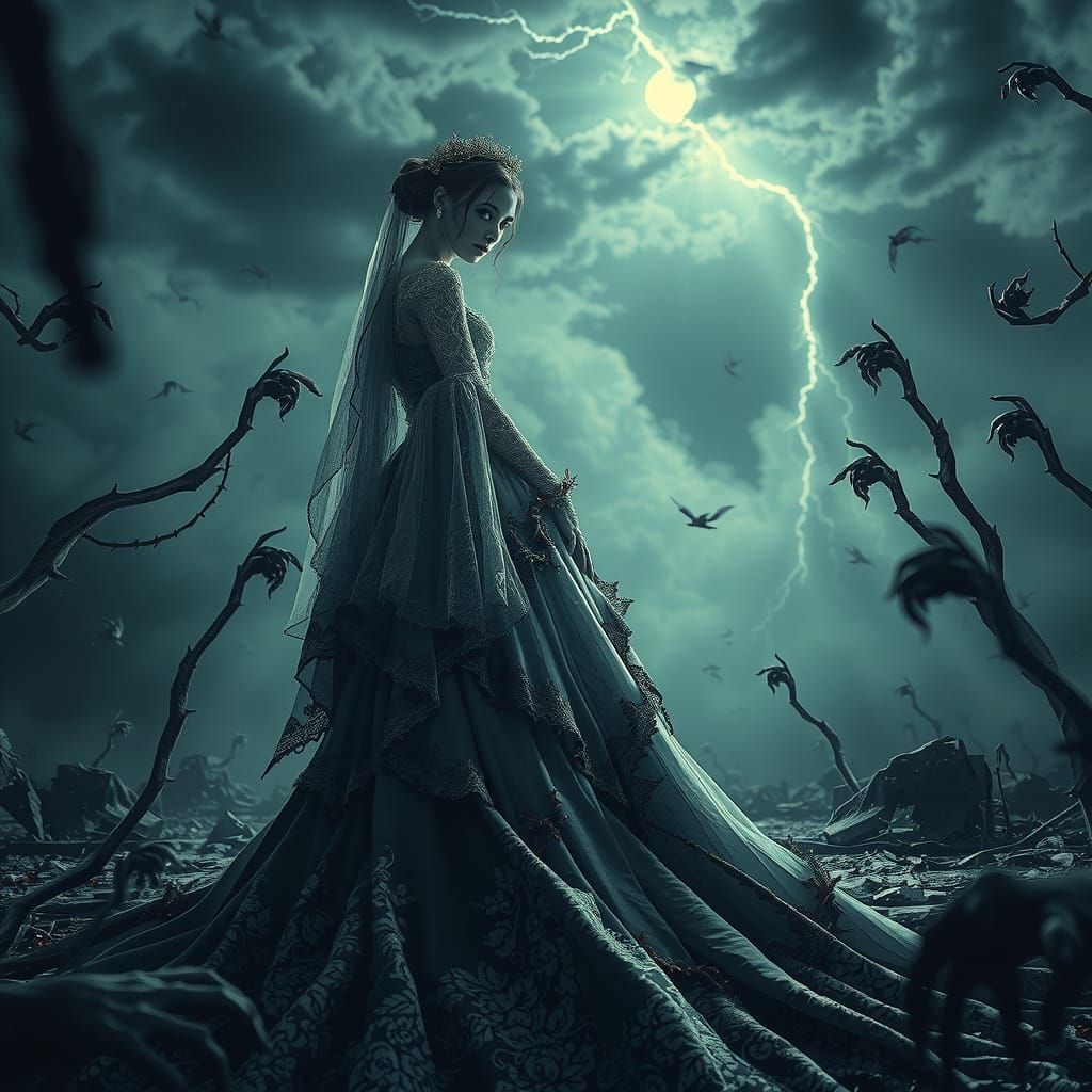 Ethereal Gothic Bride in Haunting, Victorian-Era Elegance