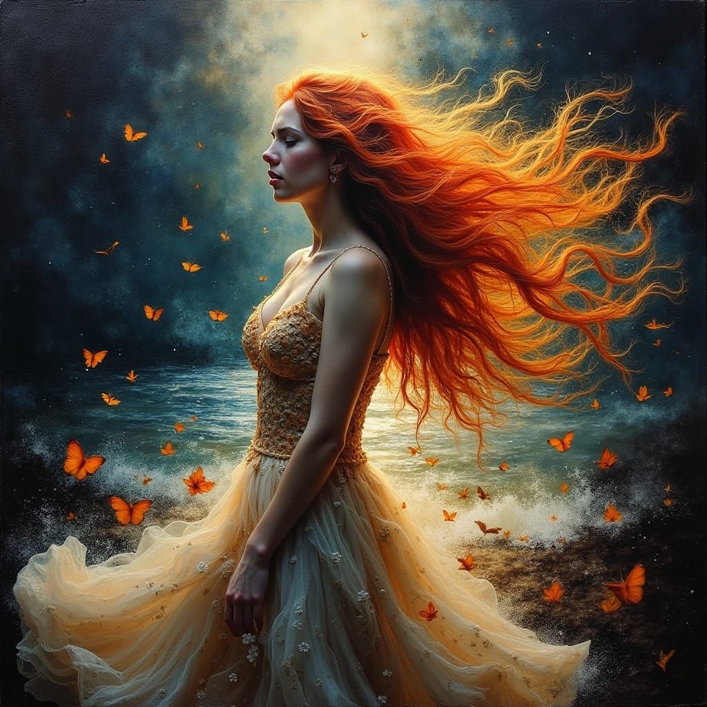 Radiant Australian Goddess in Windy Twilight