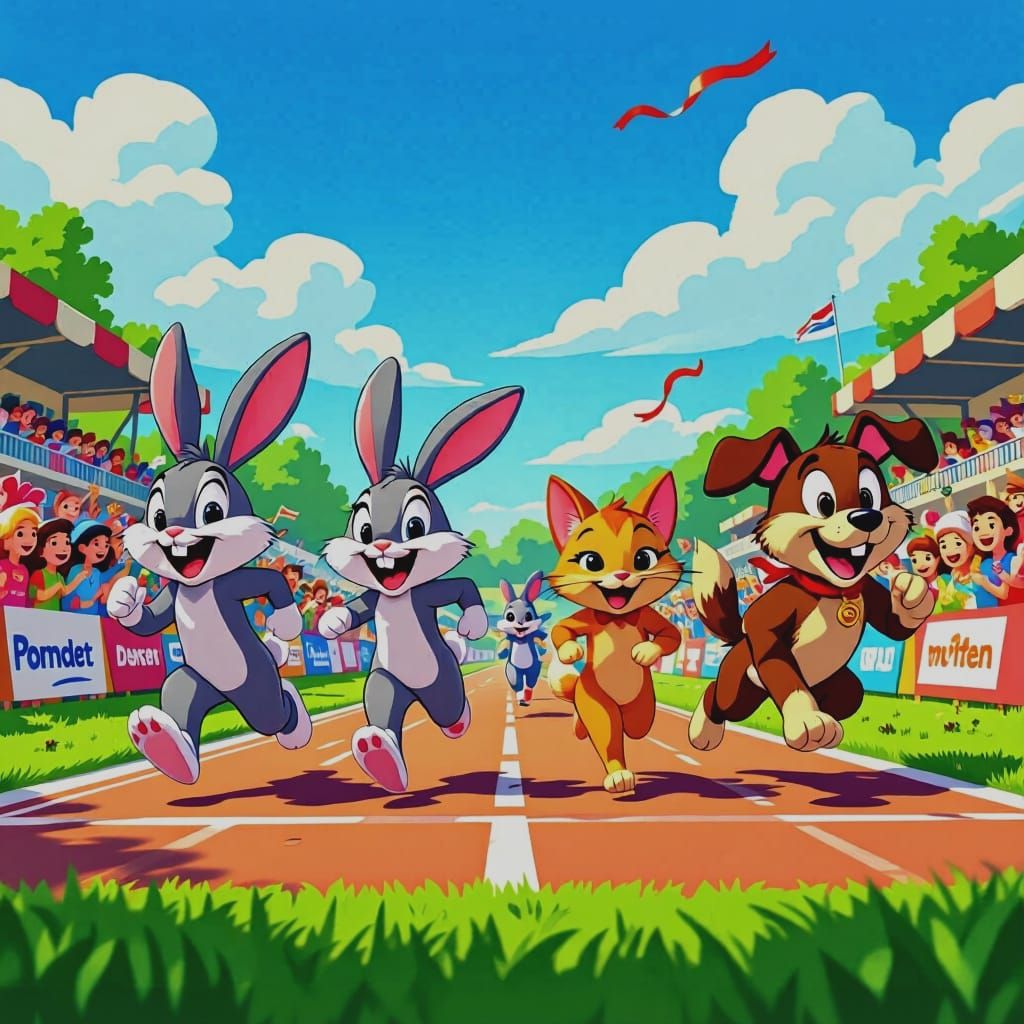 Cartoon Animals Race to the Finish Line