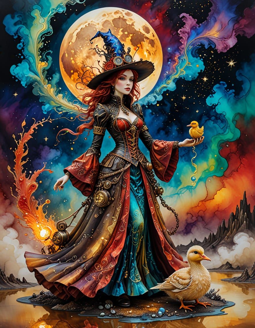 Steampunk Sorcerers on Moon Base with Red Duckling
