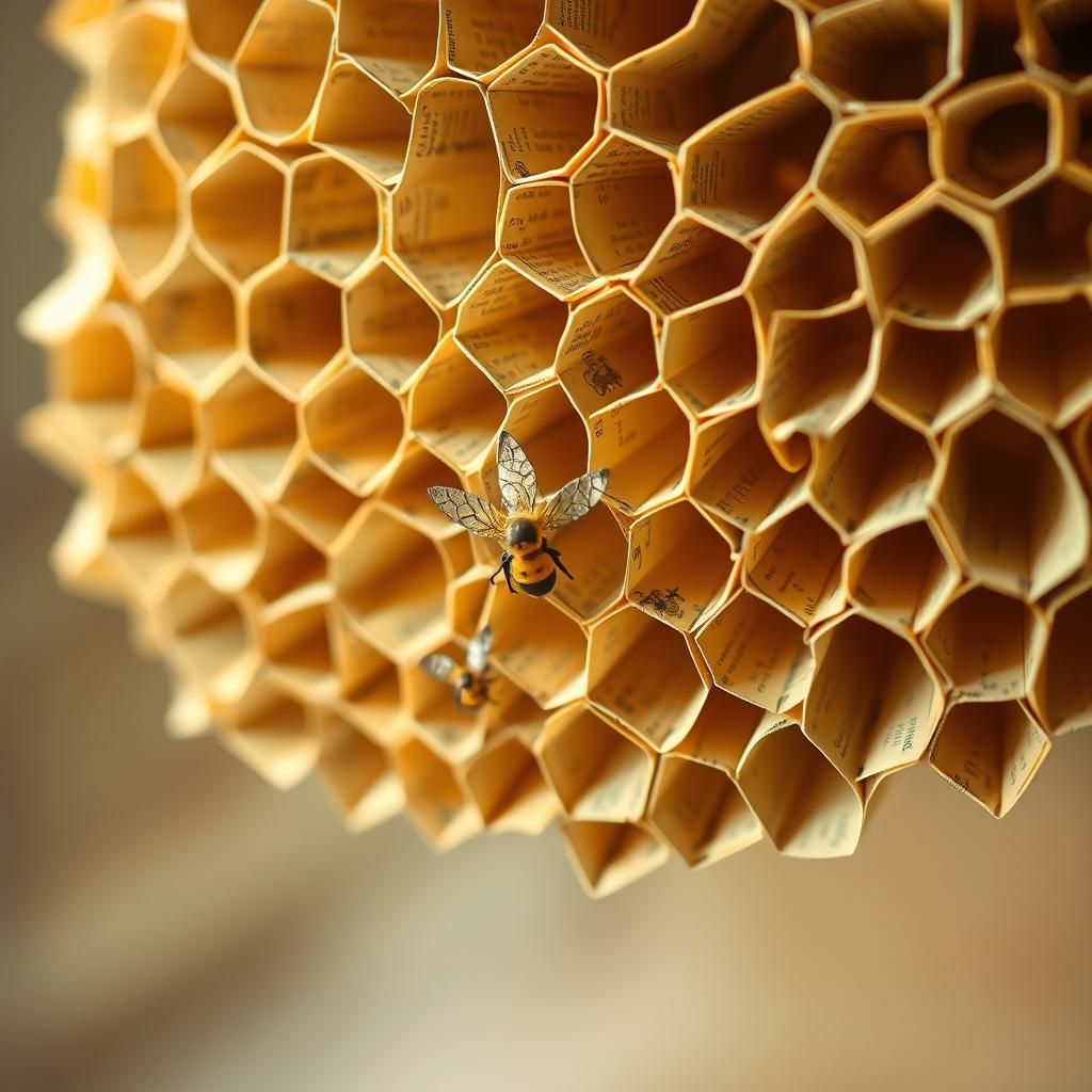 Honeycomb Hive Crafted from Book Pages