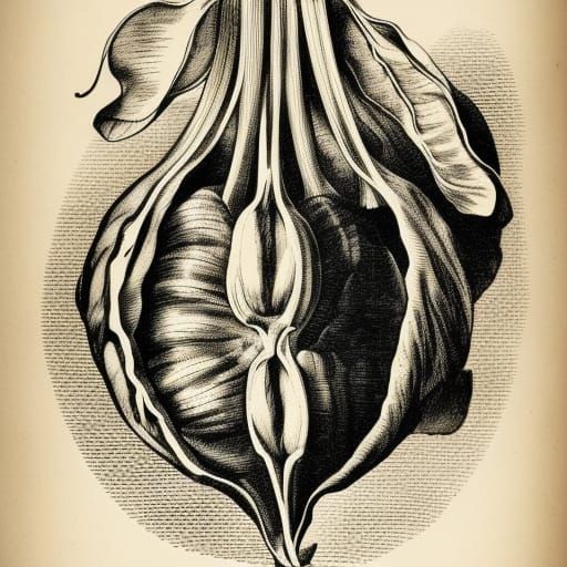 Garlic Clove Ribcage: 1800s Style Ink Illustration