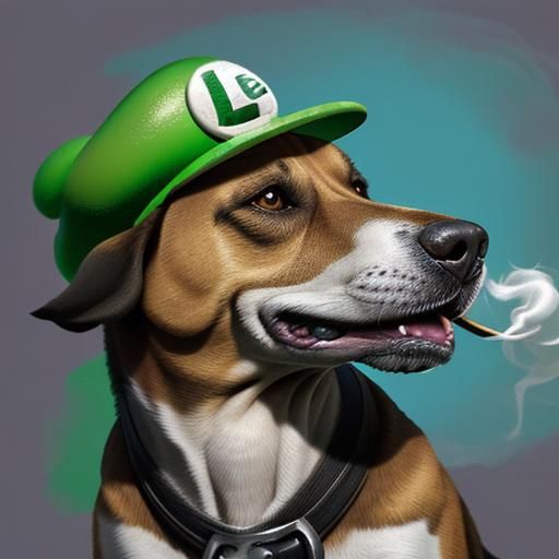 Luigi from Mario Bros as a Smoking Dog