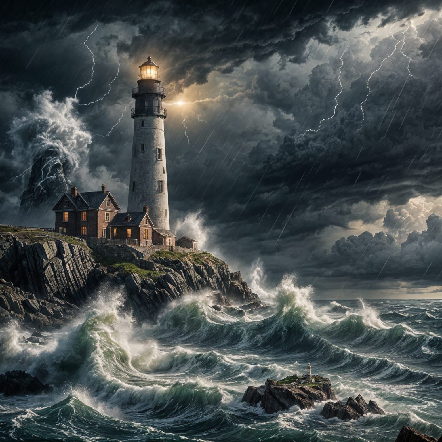 Lighthouse Against Gale-Force Storm