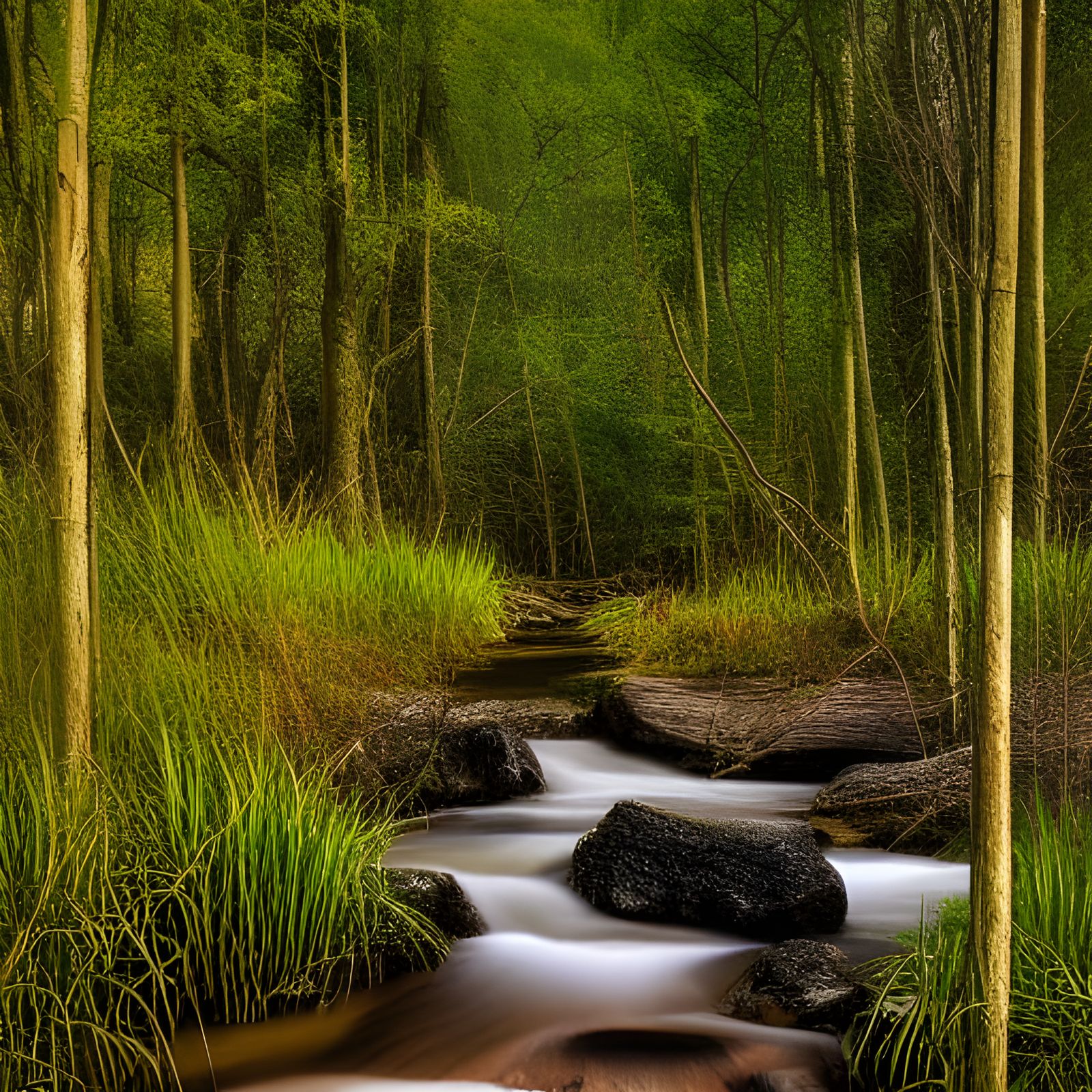 Sunset in Virgin Forest: A Hyperdetailed Digital Landscape