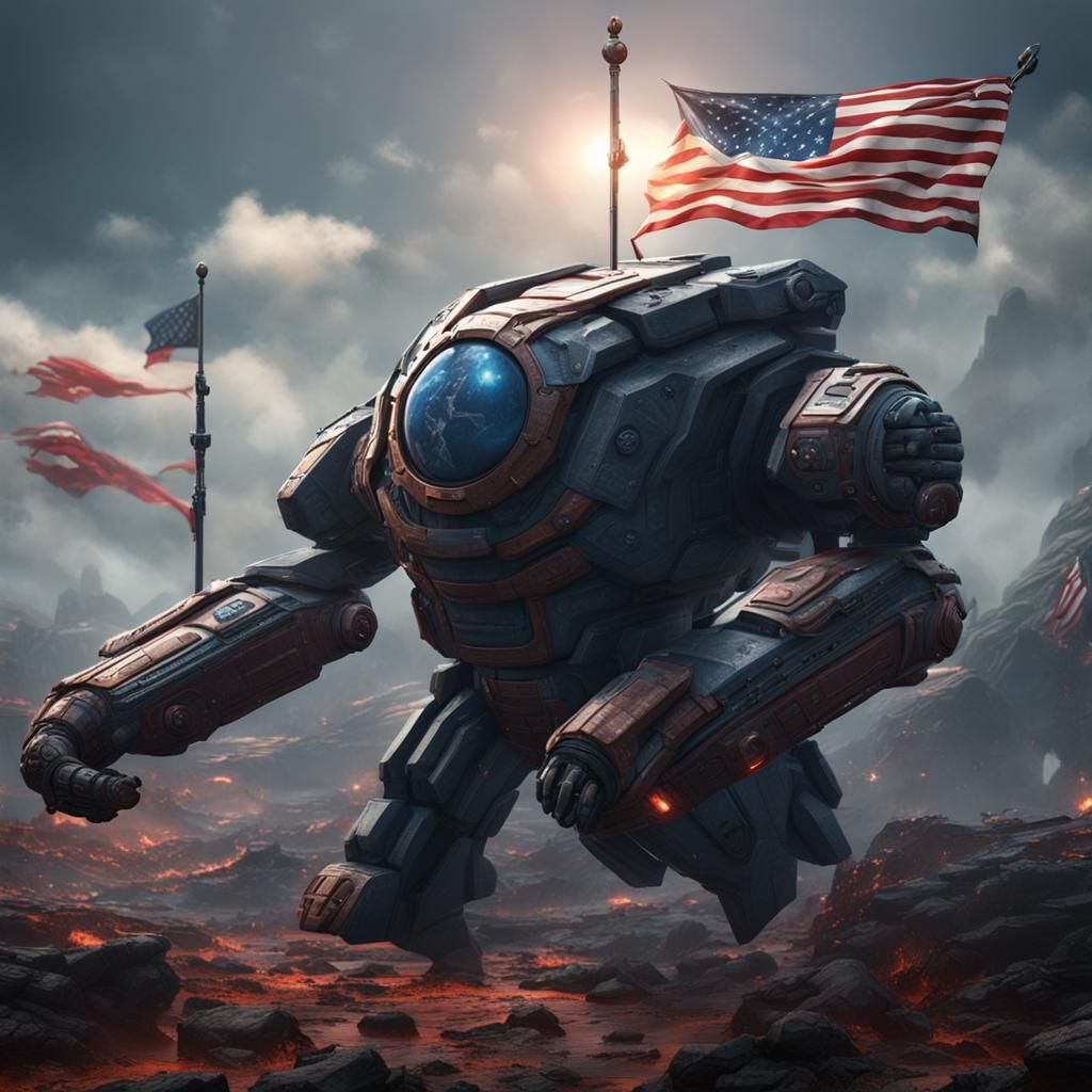 Sci-Fi Flag with Fist: Detailed Matte Painting