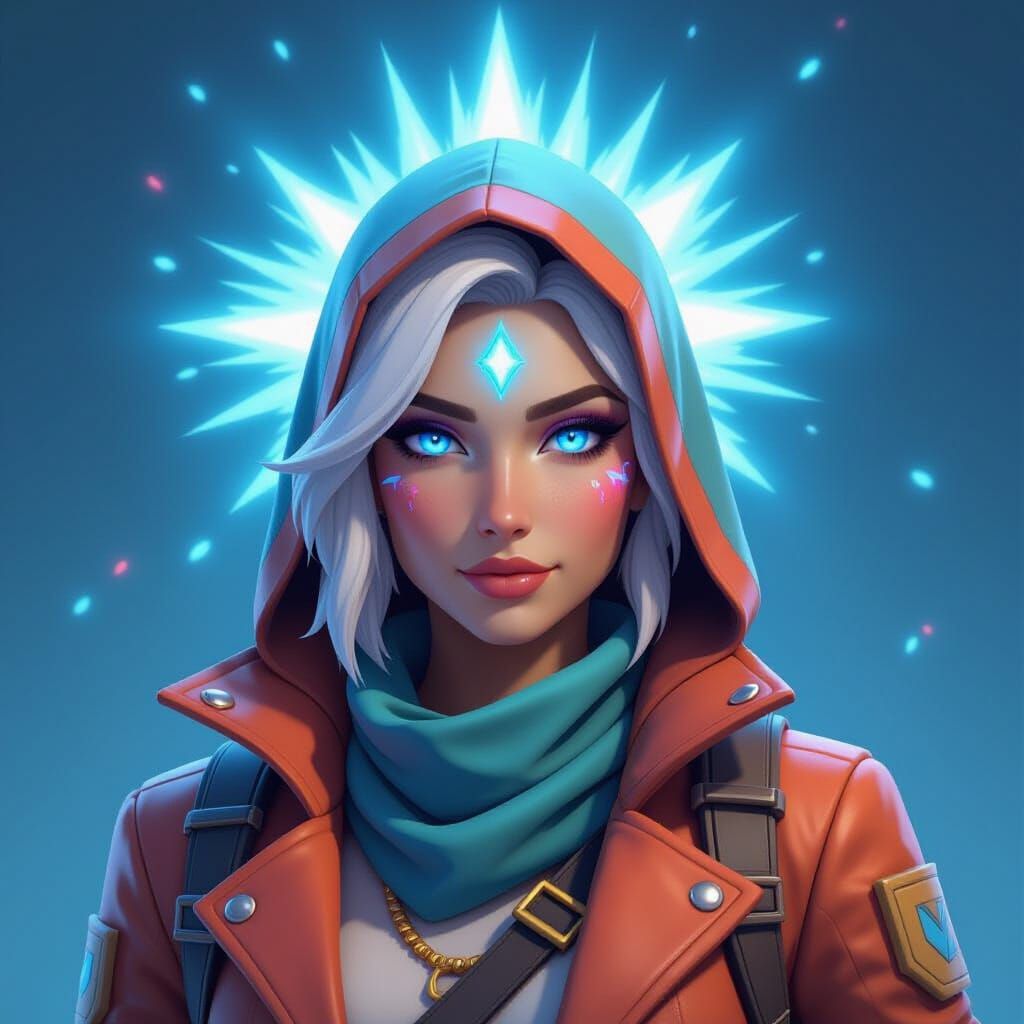 Divine Fortnite Character with Glowing Blue Eyes