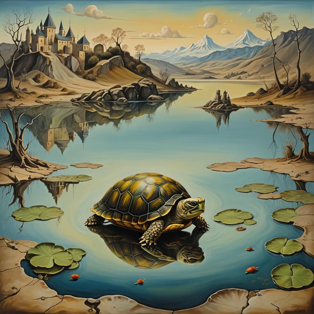 Surreal Turtle's Unrequited Love: A Dali-esque Scene