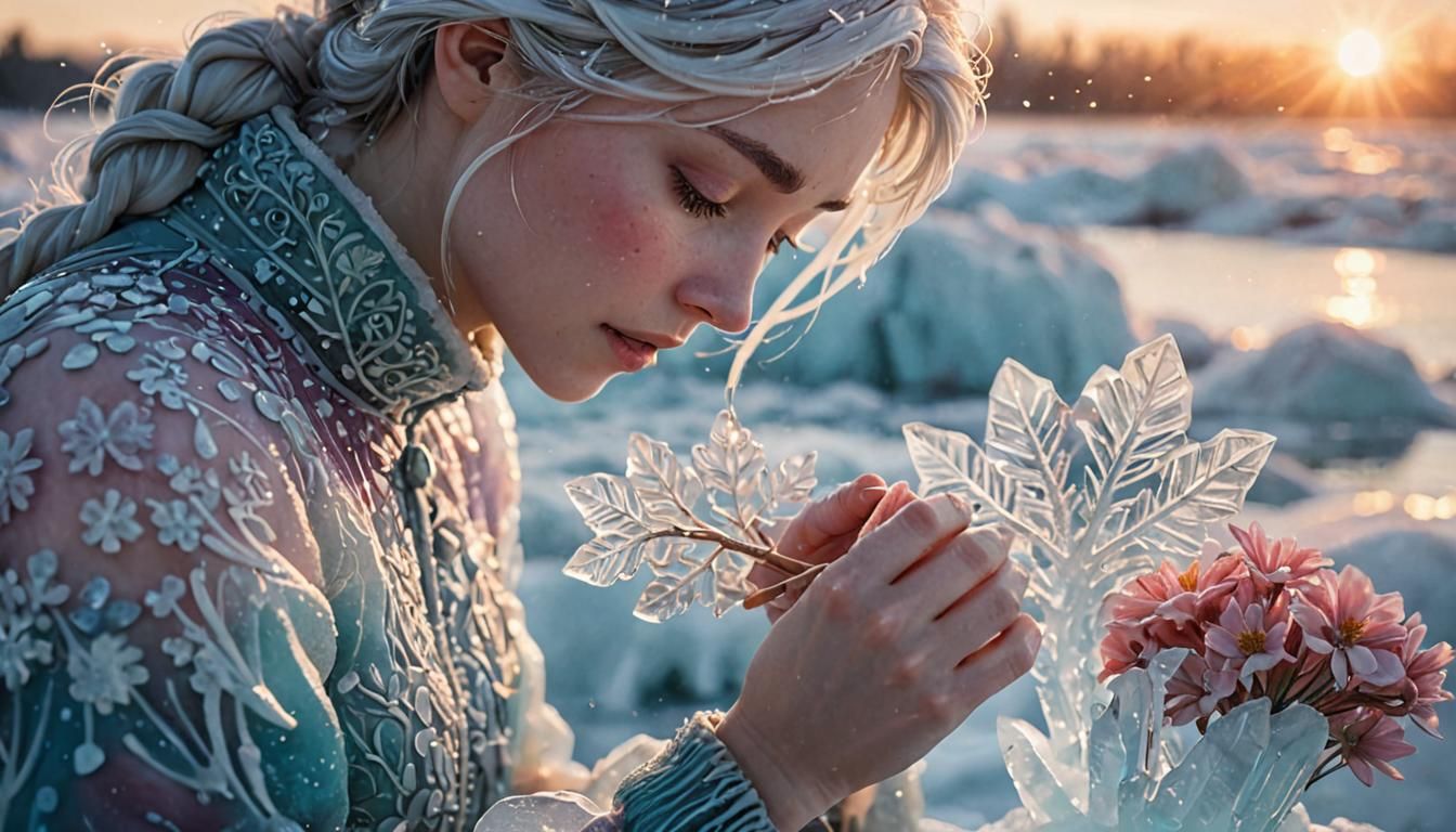 Seasonal Sculptor Crafts Ice Art in Magic Realism