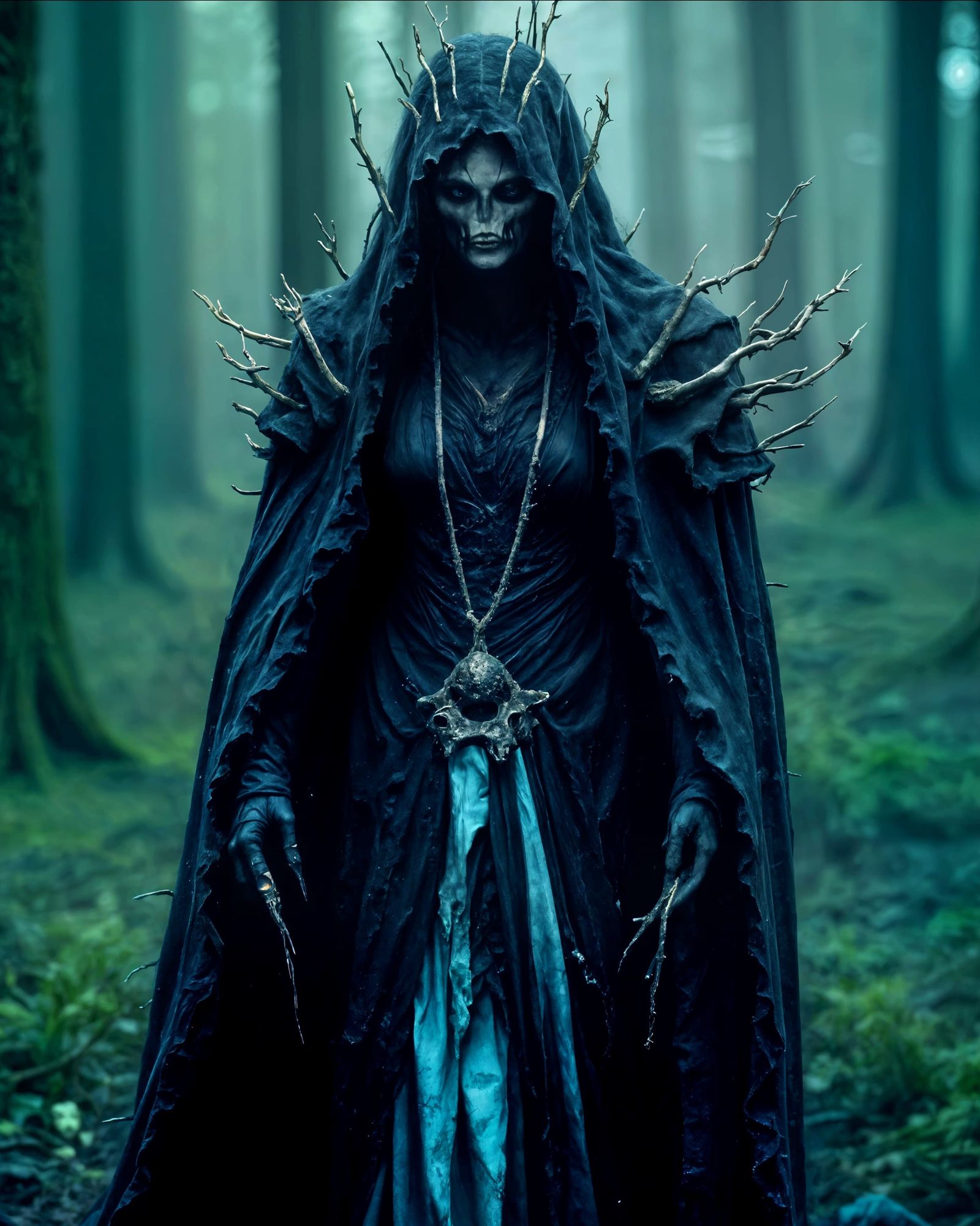 Haunting Witch Portrait with Glowing Details